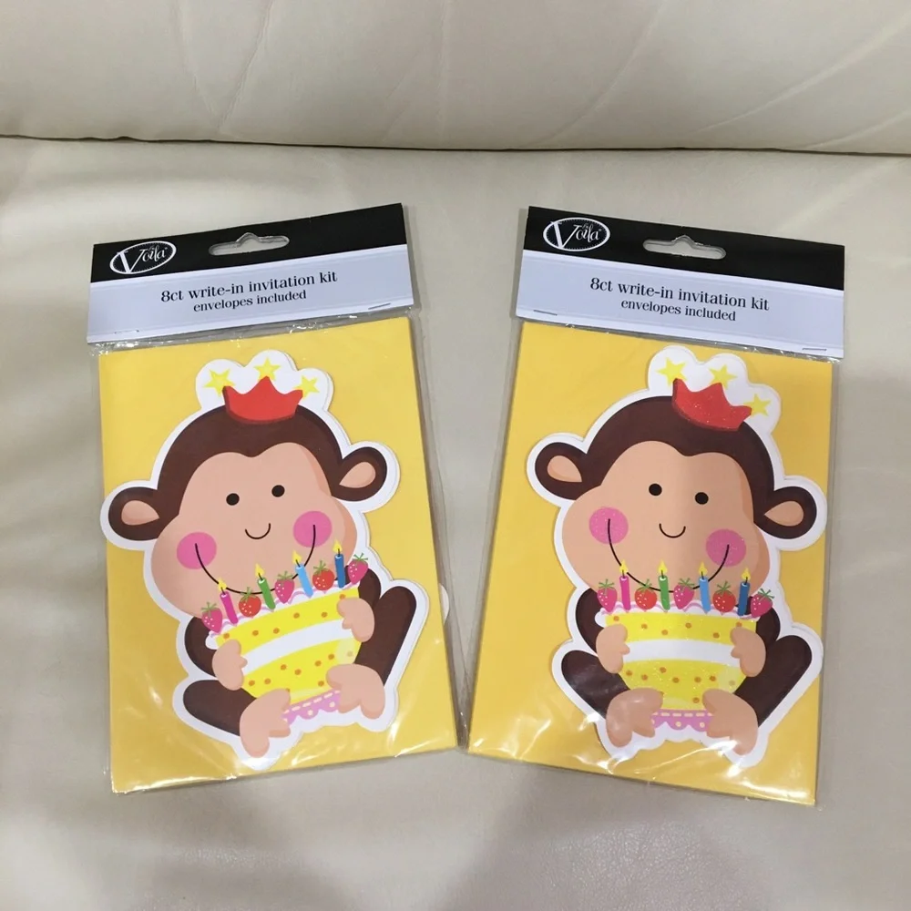 Monkey Birthday Party Invitations Set of 2